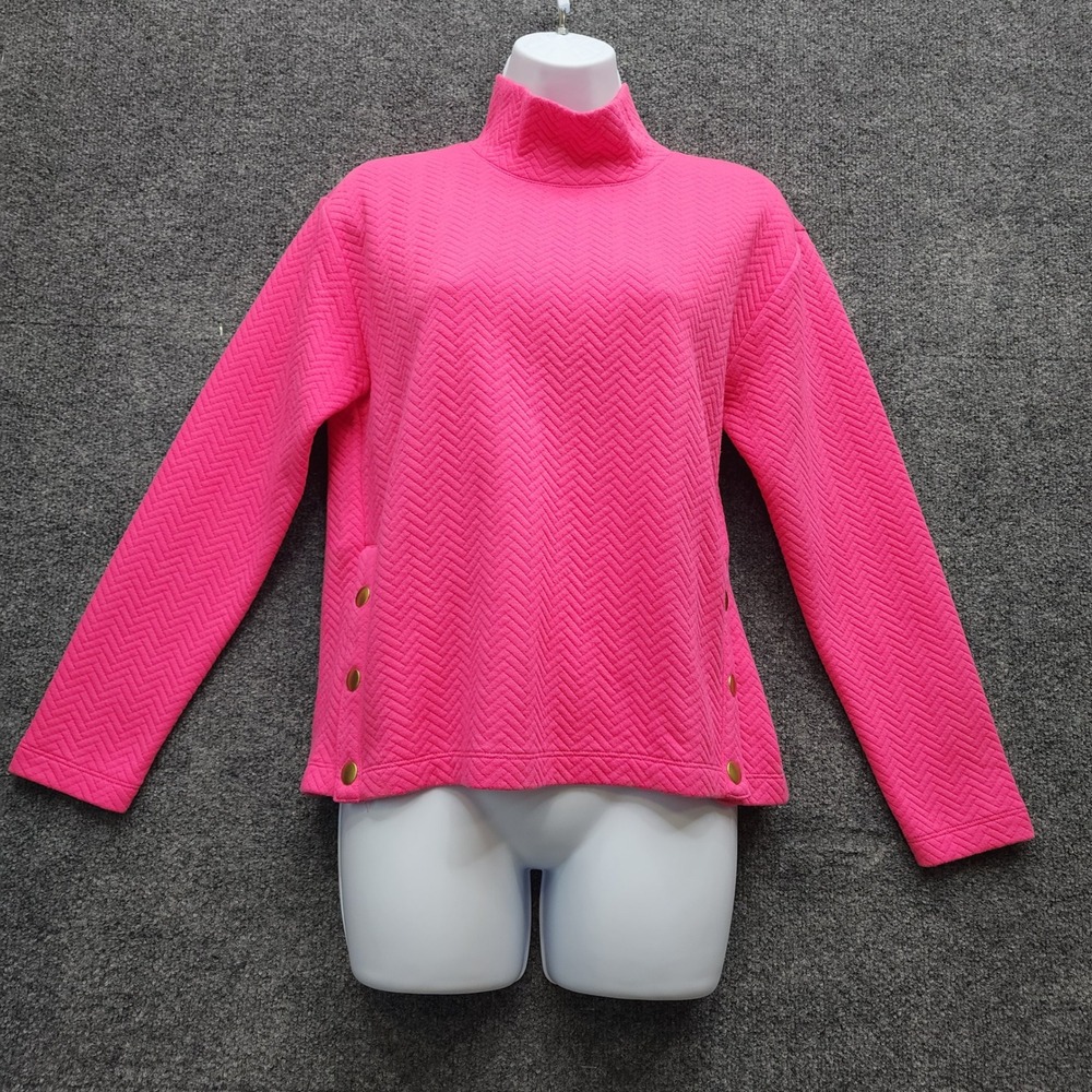 NWT J.Crew Factory Herringbone Mockneck Sweatshirt Women Pink Chevron XS Quilted